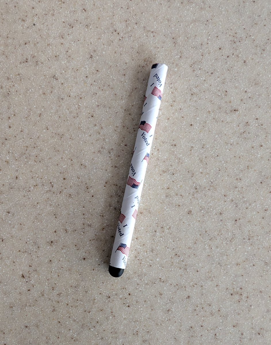 ThomasTell's tweet image. In NJ, early voting started today. My polling location doesn't give out stickers, so I kept the "I Voted" stylus that I used for the touchscreen.