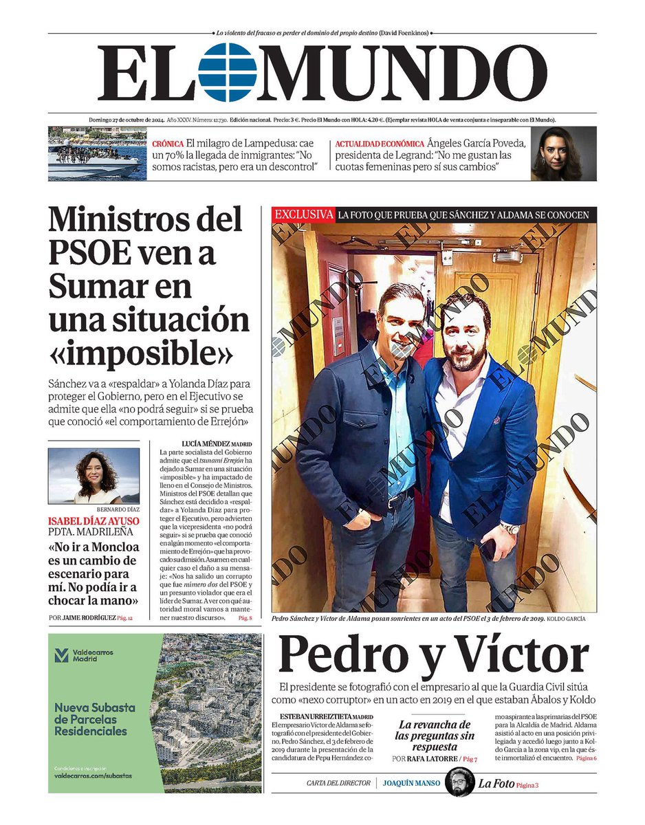 eurreiztieta's tweet photo. #Exclusiva EL MUNDO revela la fotografía que demuestra que Pedro Sánchez y Víctor de Aldama se conocen. Fue tomada en febrero de 2019 por Koldo García en la zona vip del Teatro La Latina tras el acto de presentación de Pepu Hernández. https://t.co/6y5TV5L1Ut