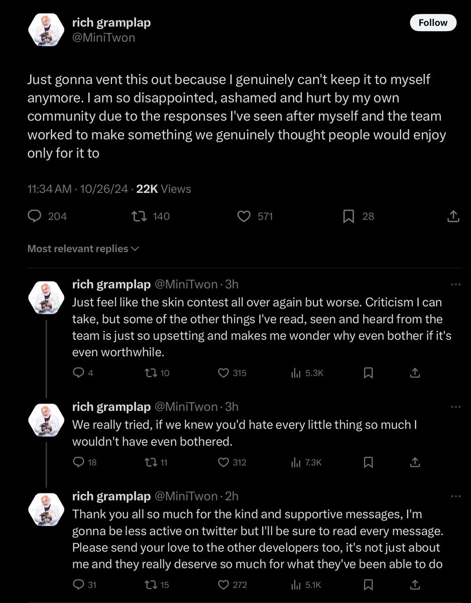 (1/2) bro i can not believe the piggy community rn, it hurts me to see minitoon in this mental state because of you guys complaining. the worst part is most of you are complaining for nothing, cuz a lot of you don’t seem to know that the chapter was rushed on time for-