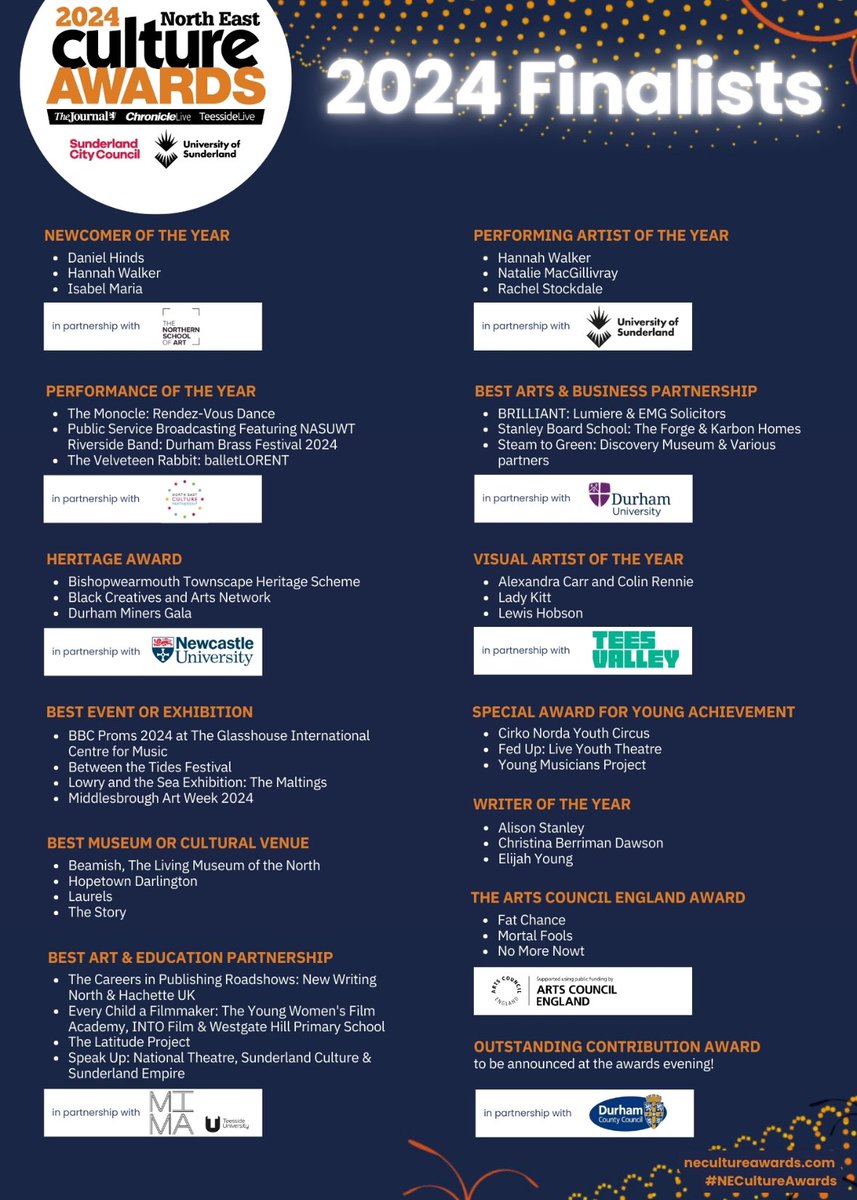 Rendez-Vous dance (@rdzvousdance) on Twitter photo <a href="/HOLDEventMgt/">HOLD Event Management</a> <a href="/ace_thenorth/">Arts Council England, North</a> <a href="/ace_national/">Arts Council England</a> <a href="/CuriousArts/">Curious Arts</a>
The Monocle shortlisted in the “Best Performance of the Year” category supported by <a href="/NECulture/">NECulture</a>
So honoured to be part of this fantastic shortlist.
Thanks to our collaborators, partners and supporters!
#NECultureAwards <a href="/HOLDEventMgt/">HOLD Event Management</a> <a href="/ace_thenorth/">Arts Council England, North</a> <a href="/ace_national/">Arts Council England</a> <a href="/CuriousArts/">Curious Arts</a>
The Monocle shortlisted in the “Best Performance of the Year” category supported by <a href="/NECulture/">NECulture</a>
So honoured to be part of this fantastic shortlist.
Thanks to our collaborators, partners and supporters!
#NECultureAwards