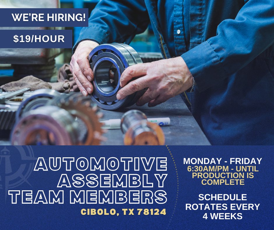 FirstOption1's tweet image. A global automotive supplier is hiring Production Workers in Cibolo! Apply today! 

Interested? Apply Here→ tinyurl.com/mvs5xccc
Questions? Give us a call!→ 210-733-3700

#Assembly #Prodution #AutomotiveSupply #JobsCibolo #FirstOption