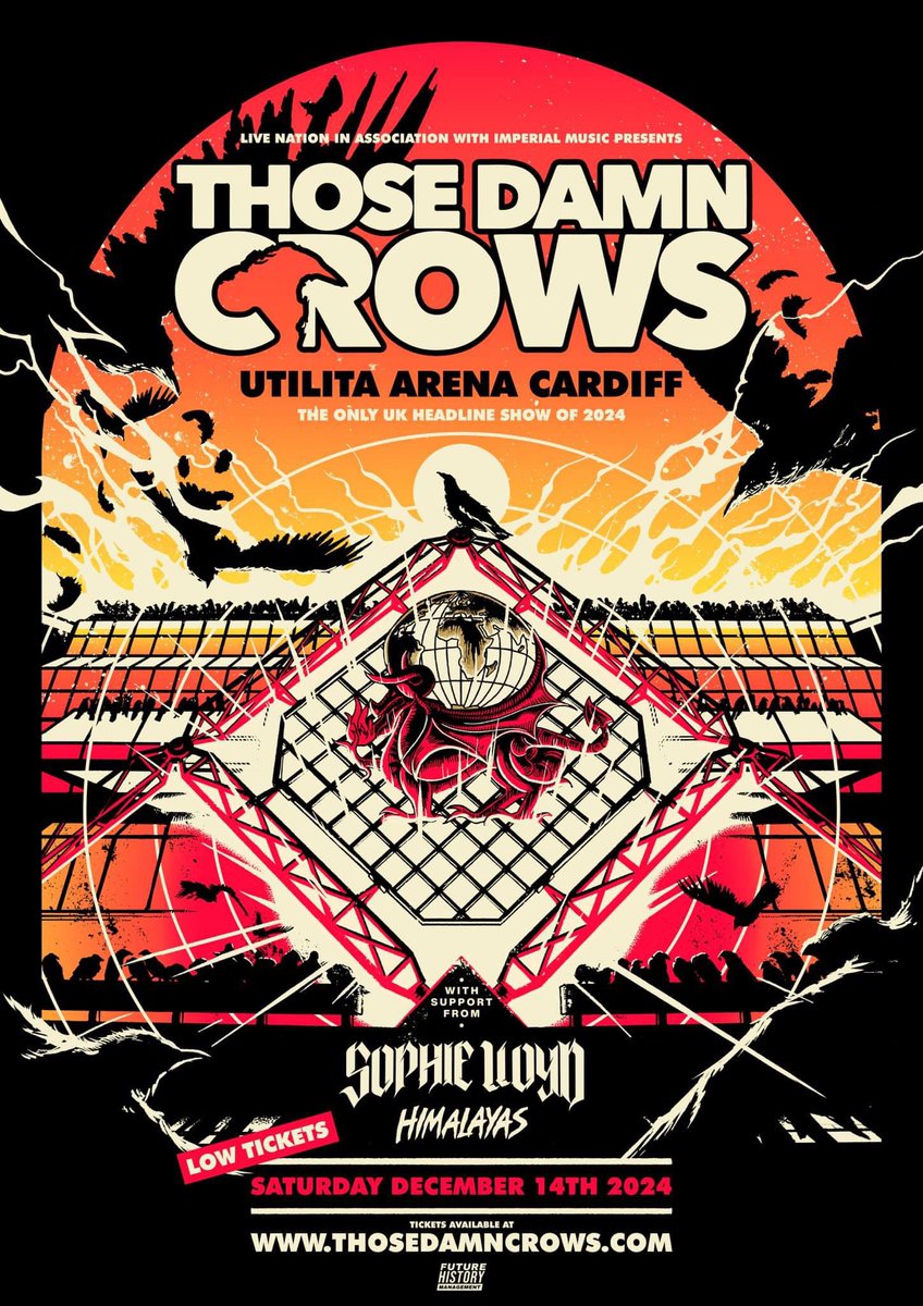 🚨WARNING!🚨
Your LOW TICKET warning!
If you have been contemplating coming to what will be our biggest and most EPIC U.K. ‘Crow Show’ to date, headlining <a href="/UtilitaArenaCDF/">Utilita Arena Cardiff</a>  this December, then RIGHT NOW is your chance to grab yourself a ticket.
Tickets at  thosedamncrows.com