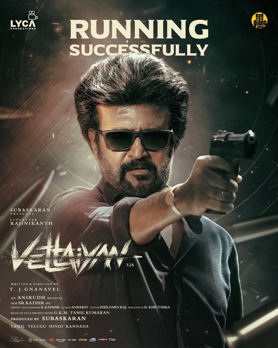 Girish Johar (@girishjohar) on Twitter photo And the Mega Star explodes at the #BoxOffice, breaches past โน100crs in TN mkt & also โน400crs at the Global #BO ๐ฅ๐๐ซ๐๐๐
#VettaiyanRunningSuccessfully ๐ถ๏ธ in Tamil, Telugu, Hindi & Kannada!
<a href="/rajinikanth/">Rajinikanth</a> <a href="/SrBachchan/">Amitabh Bachchan</a> <a href="/tjgnan/">Gnanavel</a> <a href="/anirudhofficial/">Anirudh Ravichander</a> <a href="/LycaProductions/">Lyca Productions</a> #Subaskaran And the Mega Star explodes at the #BoxOffice, breaches past โน100crs in TN mkt & also โน400crs at the Global #BO ๐ฅ๐๐ซ๐๐๐
#VettaiyanRunningSuccessfully ๐ถ๏ธ in Tamil, Telugu, Hindi & Kannada!
<a href="/rajinikanth/">Rajinikanth</a> <a href="/SrBachchan/">Amitabh Bachchan</a> <a href="/tjgnan/">Gnanavel</a> <a href="/anirudhofficial/">Anirudh Ravichander</a> <a href="/LycaProductions/">Lyca Productions</a> #Subaskaran