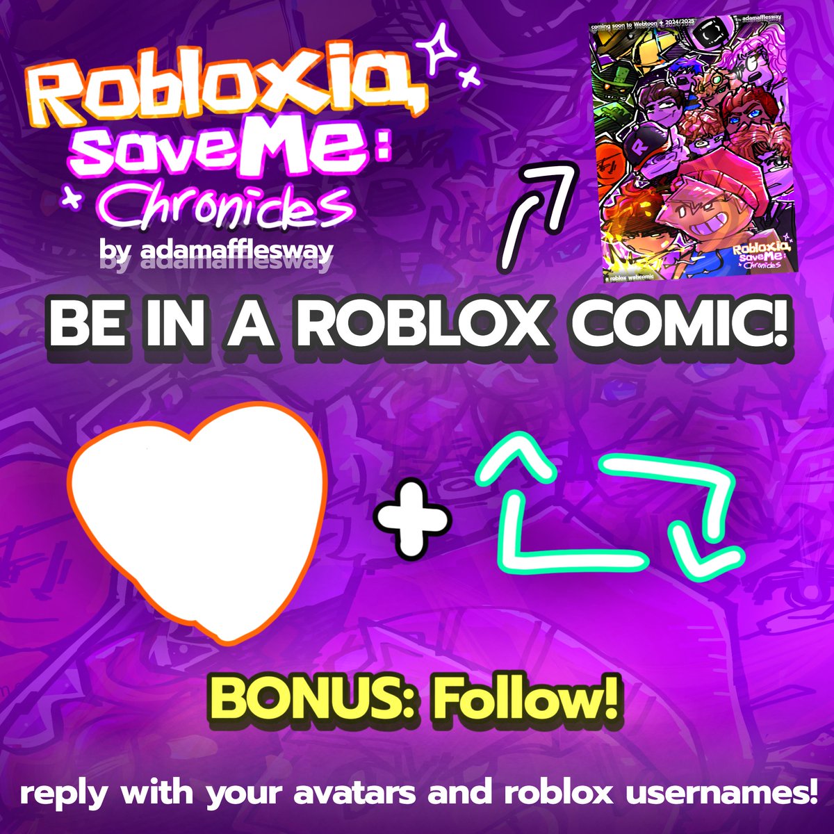 REPLY with your AVATARS &amp; USERS to be in a ROBLOX COMIC‼️[#robloxdev // #robloxart]