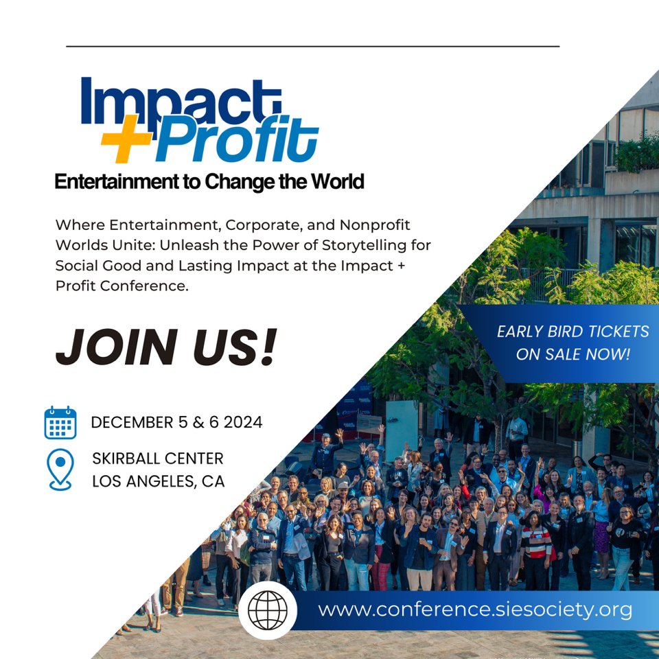 SIE Society and Johns Hopkins Center for Communication Programs are co-hosting 2nd annual Impact + Profit Conference!

🗓️December 5th &amp; 6th, 2024
📍Skirball Cultural Center, Los Angeles
🎟️ TICKETS: conference.siesociety.org

<a href="/SIESociety/">SIE Society</a> #SIESociety <a href="/RRippberger/">Robert Rippberger</a> <a href="/DanaDavis_/">Dana Davis</a>