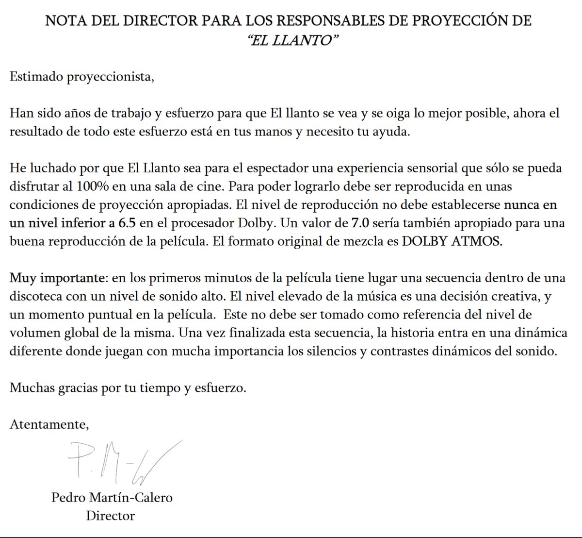 SalaAbiertaES's tweet photo. Ostras, hace tiempo que los operadores (los pocos que quedamos) no recibíamos unas notas del director para el ajuste del sonido en el cine. 🔊

Que luego cada sala y cada procesador es único, pero siempre hace ilusión ver algo así. 📑

#ElLlanto https://t.co/OZwYq1FVCE