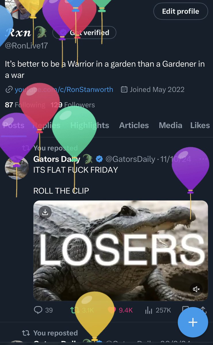 RonLive17's tweet photo. Balloons! (with a bonus retweet of a flat fuck Friday from @GatorsDaily) https://t.co/doL33Hs3U3