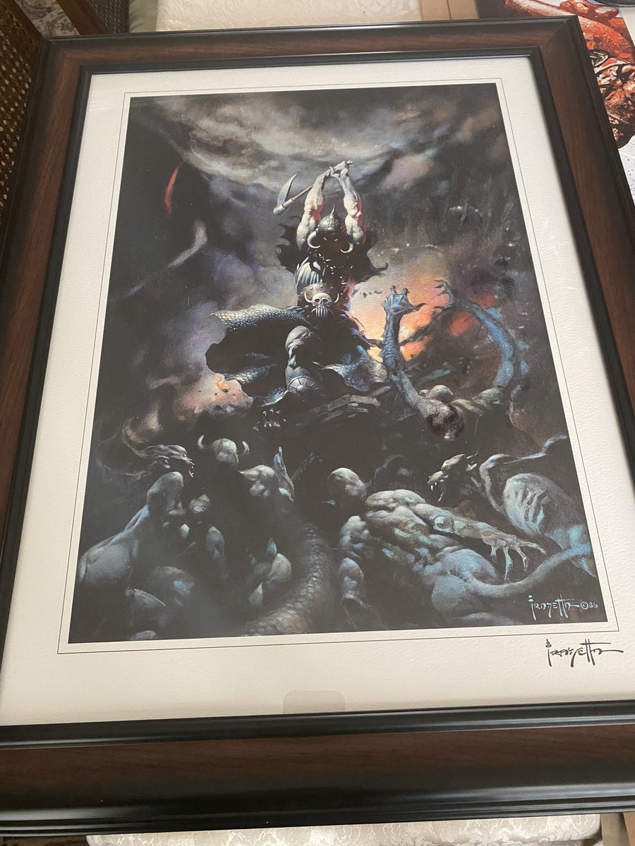AScorcho's tweet image. Finally added a quality print of my favorite Frazetta painting.  @frazettagirls
