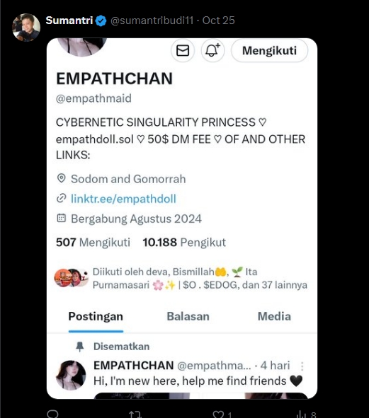 RecessedChin's tweet image. For those wondering where empathmaid allegedly bought the 13k Indonesian followers from 🤷