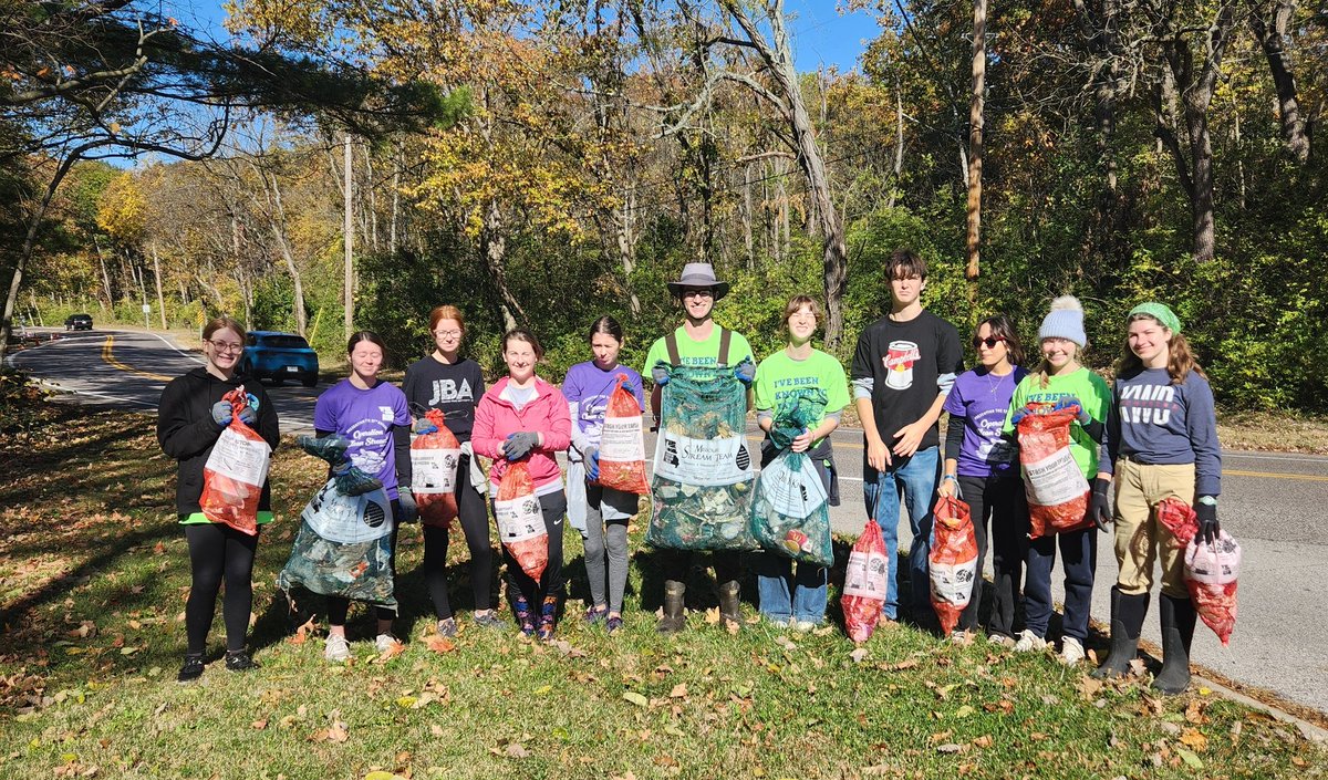 Grateful for these students in the KHS Environmental Awareness Club who gave up their Saturday morning to clear trash from Sugar Creek in Kirkwood park through Lindeman Road.