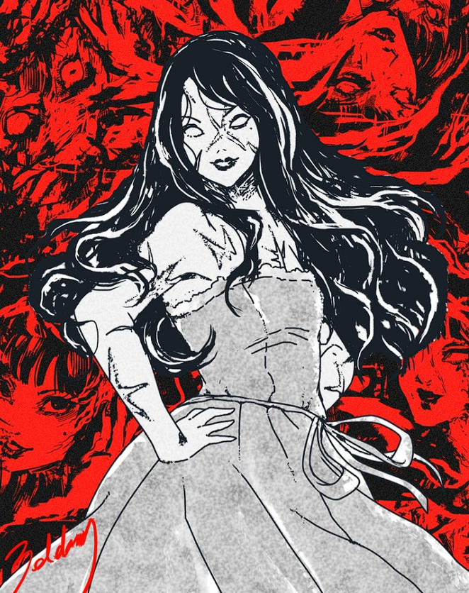 Second part of my Tomie print series.
Available next convention at Patrons of the Arts and Komiket!

#tomie #junjiito #beldamtapes #dark #art #manga