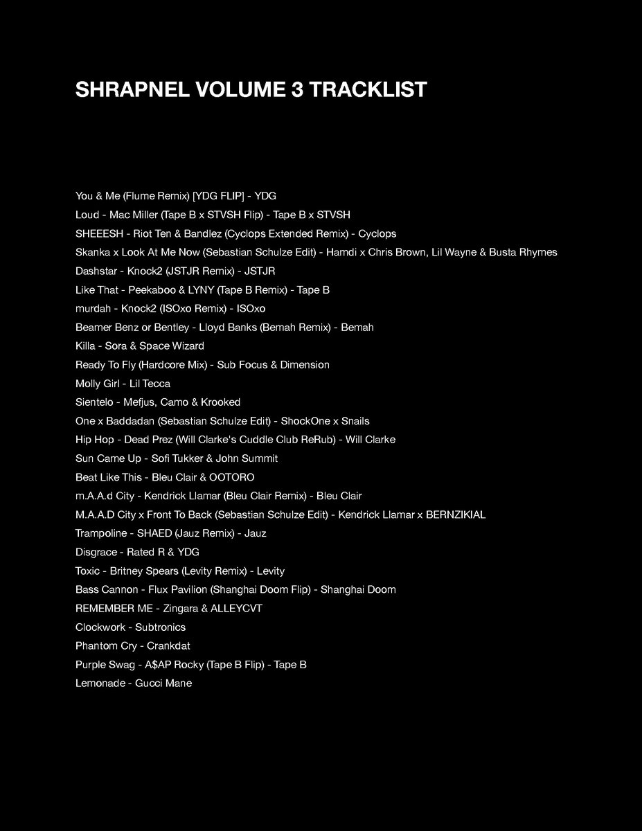 SebSchulze1's tweet photo. Shrapnel Volume 3 Tracklist 

Listen: https://t.co/nh2AH3yoAR https://t.co/lCNek1uLfn