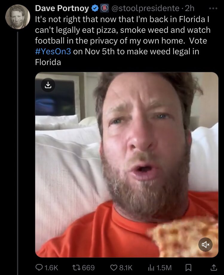 DefiantBaptist's tweet photo. Dave Portnoy is a complete moral degenerate, and his company is in bed with Big Weed. Do not take political advice from such a man. Legalization of weed has ruined every single state it’s been done; Florida will be no different. #NoOn3 https://t.co/IFjOewQHpK