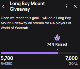 pixelcen's tweet photo. We are so close to the Warcraft Shop Long Boy AH/Mail Mount giveaway. If we reach this goal before 8:30pm PST today, then I will be giving away the mount to someone in the chat. 

I will be live at 7pm PST tonight! (Sat 10/26)

More info in thread. https://t.co/u3YWVQrLGK