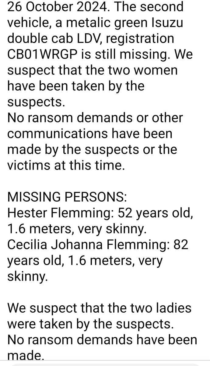 StopPlaasmoorde's tweet image. #FARMATTACK 
#KIDNAPPING 
2 ladies are #MISSING
52 and 82 years old 🆘️