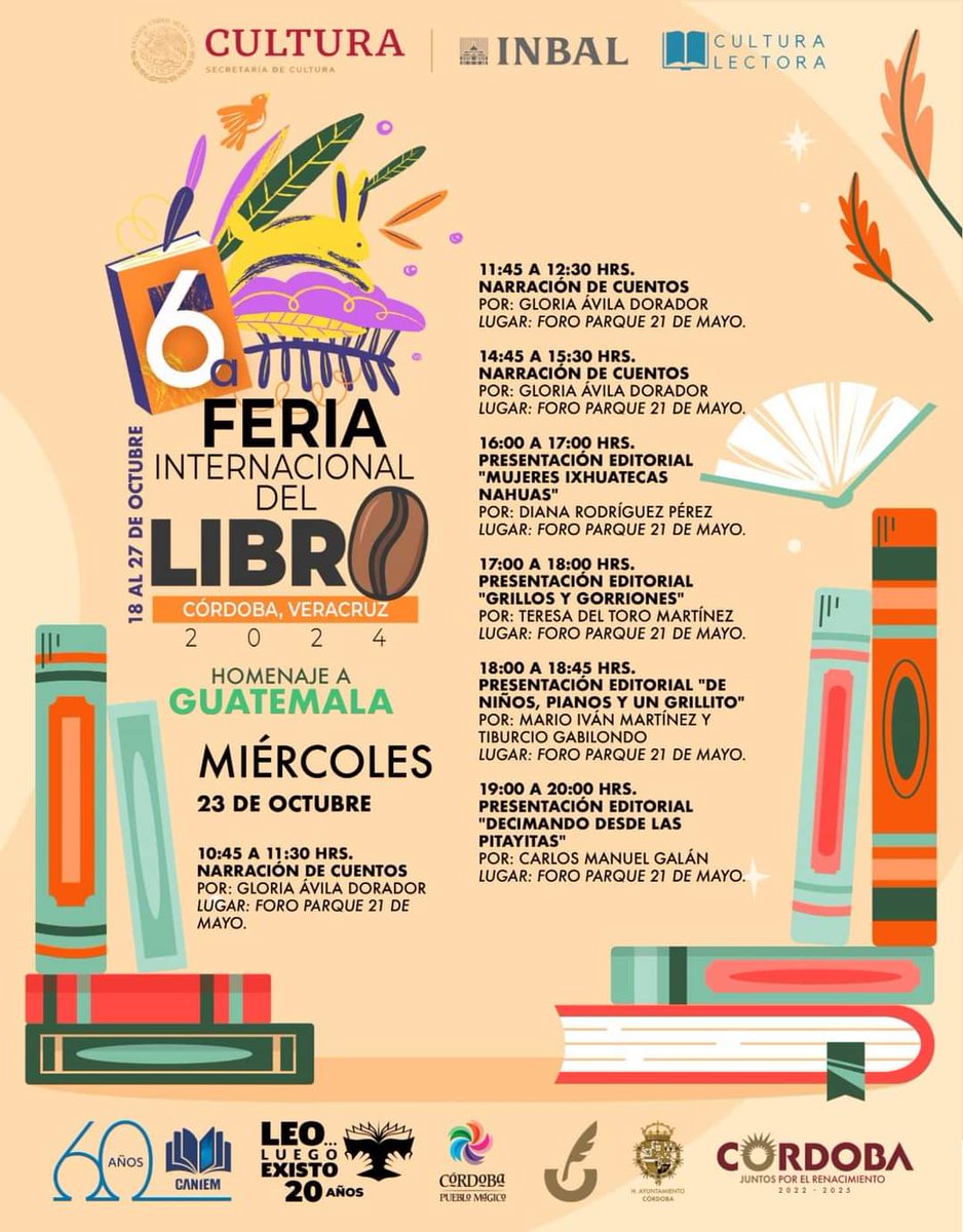 ⭐Así nos recibió Córdoba Veracruz hace un par de días durante la sexta Feria Internacional del Libro.
¡Gracias por todo Córdoba!
Nos sentimos en casa. 🎉🙋🏼‍♂️🦗🎵🥳
acortar.link/hZSGLf
#CriCri90 #cricri90años #Córdoba #cordobaveracruz #veracruz #feriadellibro #libro