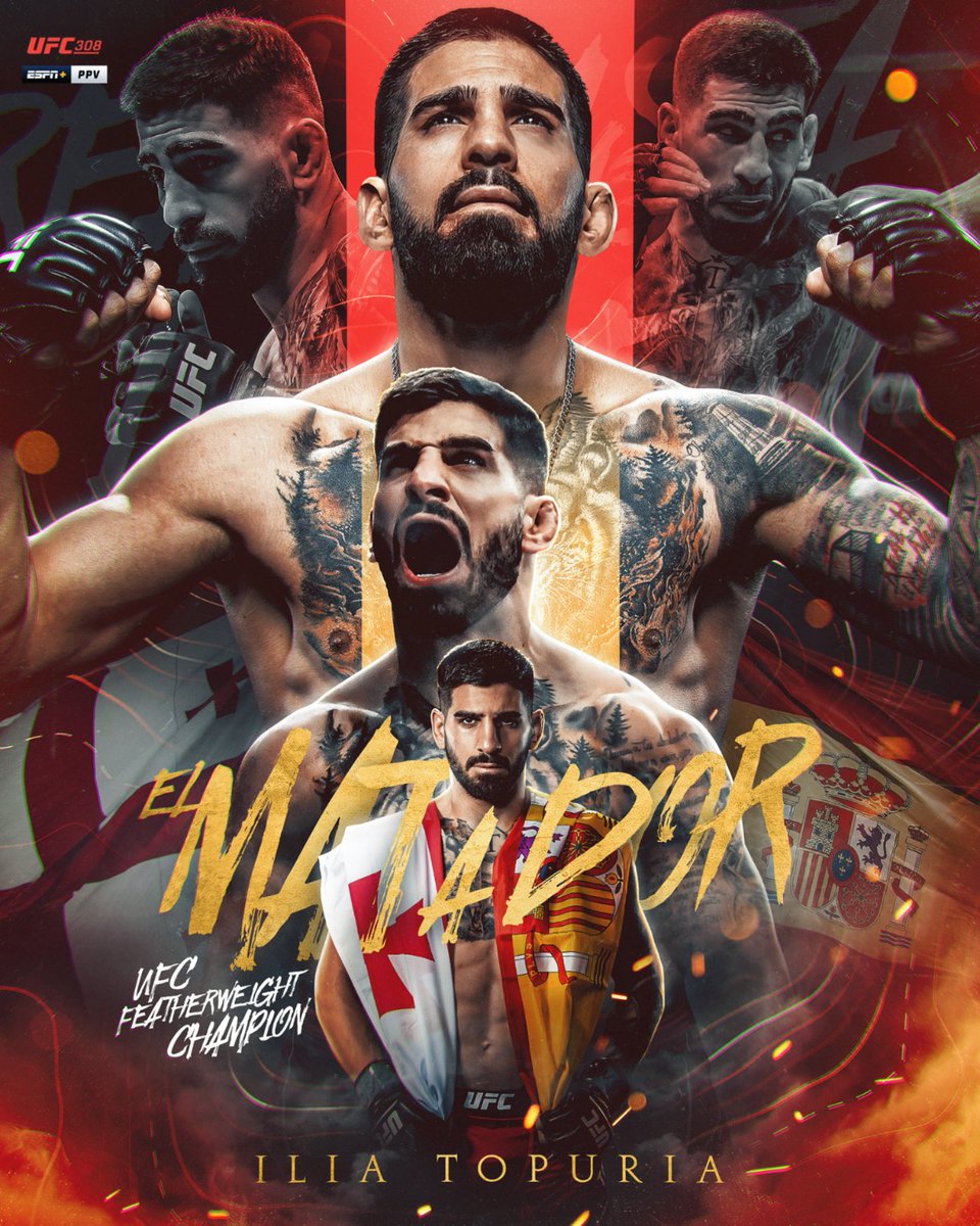 espn's tweet image. AND STILL 🏆

Ilia Topuria remains undefeated to retain the undisputed UFC featherweight title 😤 #UFC308