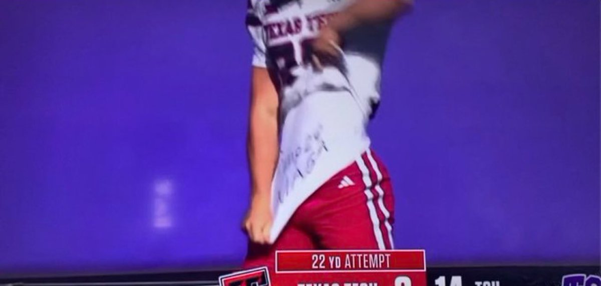 MAGAVoice's tweet photo. HOLY SH*T 🚨 Texas Tech Kicker fakes field goal to score a TD. Shows off shirt that says “Trump 24 MAGA”. LET’S FREAKING GO 🔥 

MAGA IS TAKING OVER 🇺🇸 https://t.co/Q7CfO1F1iK