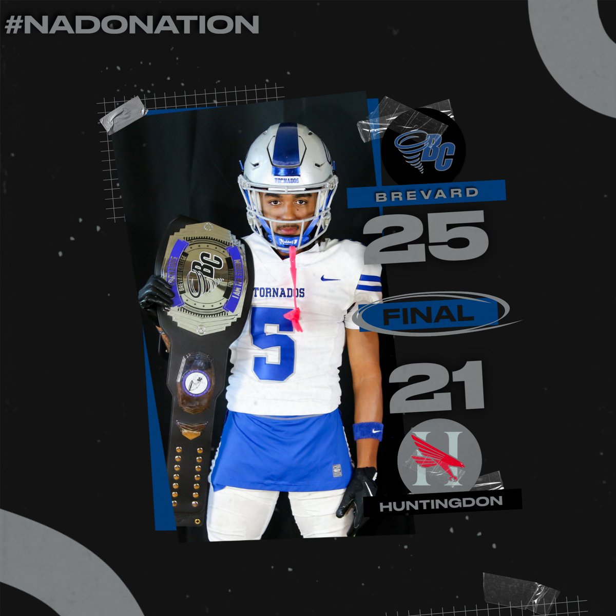 Brevard College Athletics (@bctornados) on Twitter photo Football: Brevard 25, Huntingdon 21, Final in Montgomery, AL. TORNADOS WIN!!!
A 15-point fourth-quarter comeback gives <a href="/BrevardF5/">BC Football 🌪</a> its first-ever win in Montgomery!
James Woods: 60-yd pick-six
Chase Pfeiffer: 23-yd pick-six
Jadien Deaton: 25-yd TD run
#NadoNation #d3fb Football: Brevard 25, Huntingdon 21, Final in Montgomery, AL. TORNADOS WIN!!!
A 15-point fourth-quarter comeback gives <a href="/BrevardF5/">BC Football 🌪</a> its first-ever win in Montgomery!
James Woods: 60-yd pick-six
Chase Pfeiffer: 23-yd pick-six
Jadien Deaton: 25-yd TD run
#NadoNation #d3fb