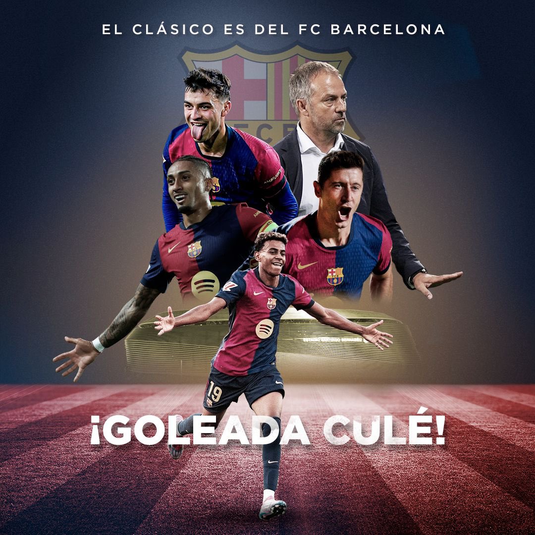 ¡¡EL FC BARCELONA DESTROZÓ AL REAL MADRID EN EL CLÁSICO!!
¡¡LOS CULÉS LE ACOMODARON UN 0-4 A LOS BLANCOS EN EL SANTIAGO BERNABÉU!!
¡¡NOCHE DE FIESTA PARA EL EQUIPO DE HANSI FLICK!!
¡¡OTRA GOLEADA HISTÓRICA DEL CLUB BLAUGRANA!!
¡¡LOS LÍDERES ABSOLUTOS DE LA LIGA DE ESPAÑA!!