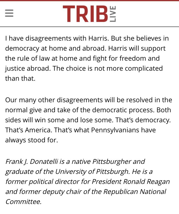 HaleyVte4Harris's tweet photo. Ronald Reagan’s former Political Director and former Deputy Chair of the RNC Frank Donatelli - from Pittsburgh - supported Nikki Haley and now endorses Kamala Harris. https://t.co/7GTAqxJsYk