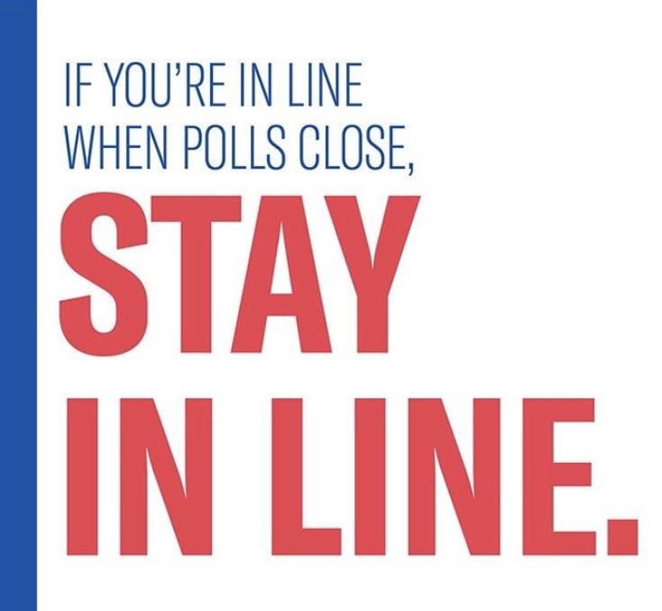 Early voting is open until 5 PM. If you are in line as of 5 pm, PLEASE STAY IN LINE. By law, you are eligible to vote as long as you are in line as of 5 PM.