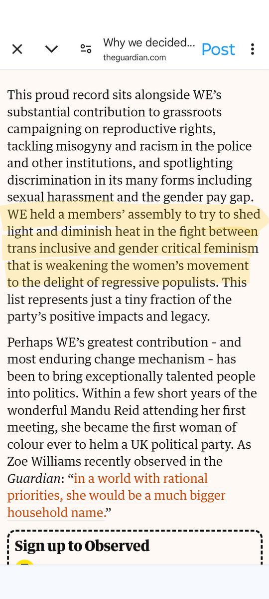 ToothyMaestra's tweet photo. @WEP_UK Pathetic moaning in the Guardian. They turned down a big donor in the early days as they wanted them to remove the word women! Karma sure is a bitch! Aligning with the #TransParty aka the Green Party. And they held a conference on including men and....? https://t.co/My4CjctLs7