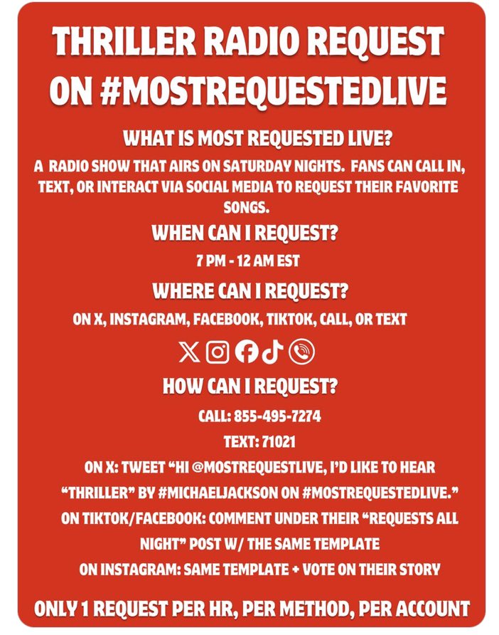 30_marie12's tweet image. U.S!!!!! Now it’s our turn!  Thriller Radio Requests!! Here is a cheat sheet on how to do it! Whether you text or call or tweet!!!
Thx @outropyt !!! 
#ThrillerChallenge2024  THIS IS JUST FOR SATURDAY NIGHTS!