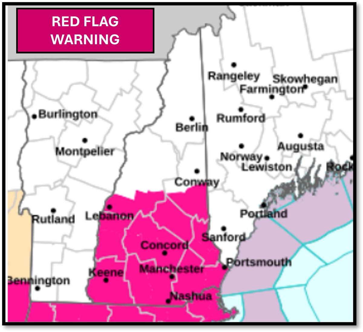 NHForestRangers's tweet photo. Fire Departments, Forest Rangers &amp; our wildland fire engines have responded to multiple wildfires in #NH today. Due to high winds and dry forest fuels, the southern half of NH will be in a Red Flag Warning tomorrow &amp; all of NH will be High to Very High Fire Danger. @NHDNCR @nhdfl https://t.co/amg7A5CWPI