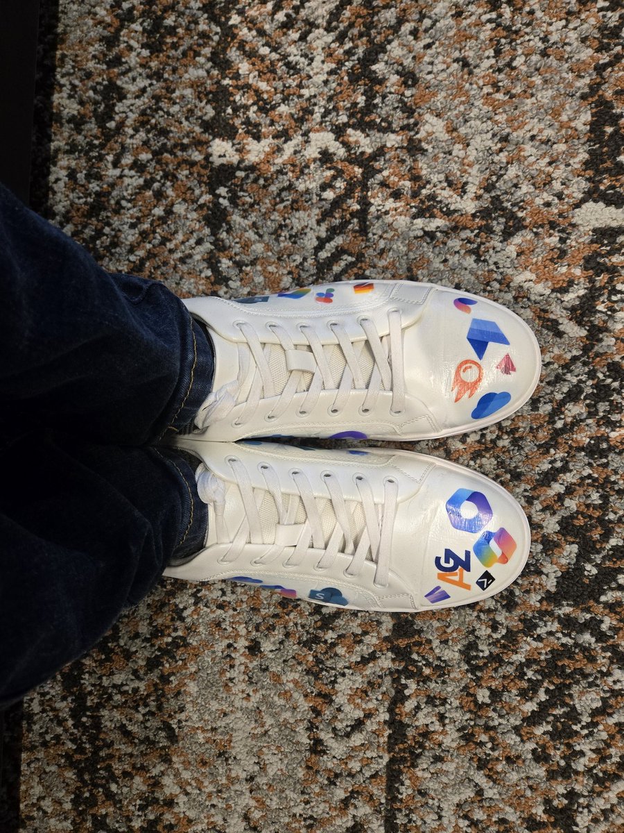 EGilsWorld's tweet photo. Rocked my @vladcatrinescu Vlad Talks Tech #Microsoft shoes (with some custom logos 😋) today at #M365MTL! Thanks for the kicks! 😁👍 https://t.co/qGk2dZCBlN