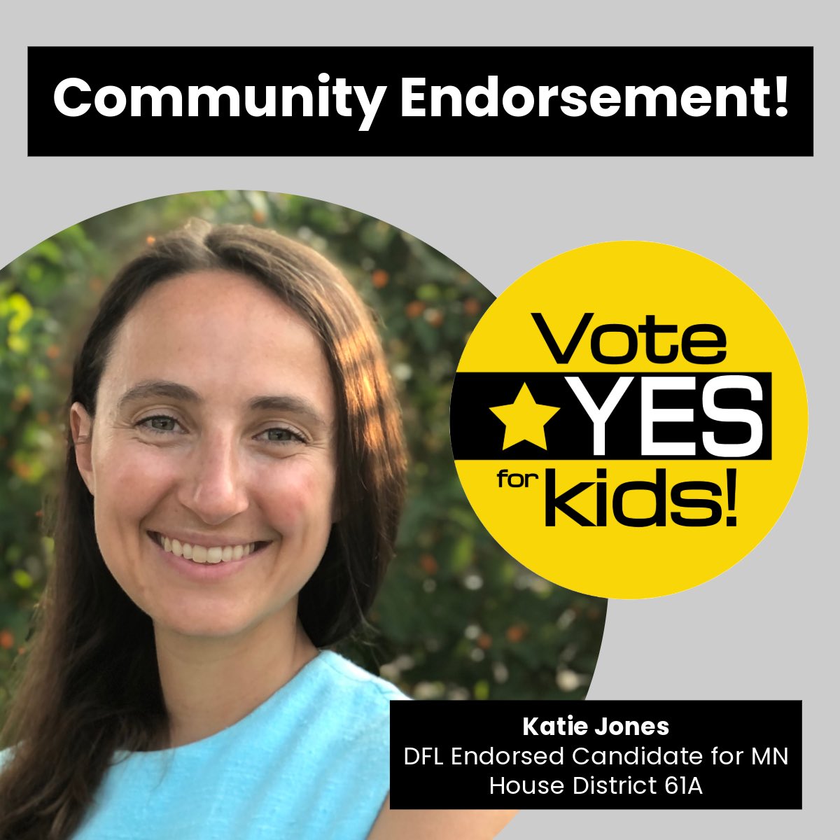 Yes4MPLSKids's tweet image. We’re honored to have the support of MN House candidate @KatieJonesMpls!
Vote Yes for Kids is the DFL and Labor endorsed campaign in support of the MPS ballot question this election. Learn more and join us: yesformplskids.org.