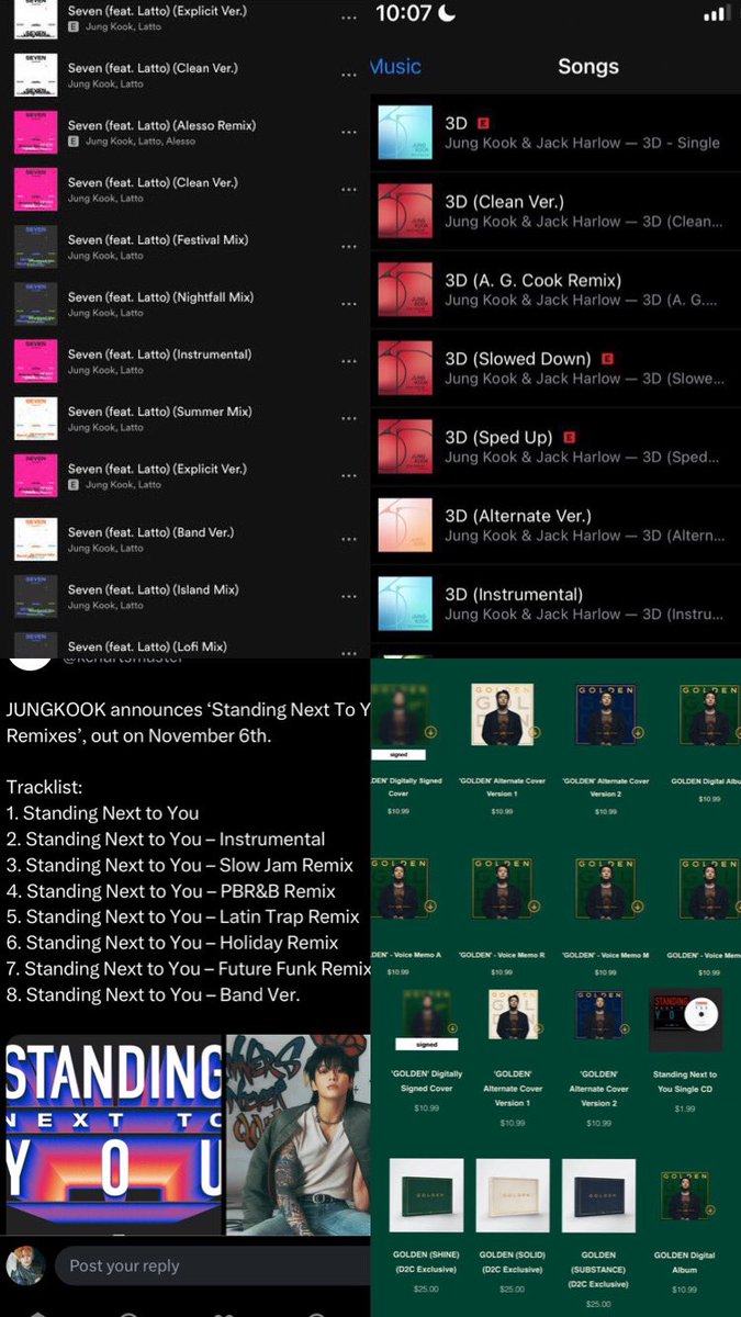 morkleewtrmln's tweet photo. rosé - 1 version
butter - 15 versions and remixes
seven - 183 versions and remixes https://t.co/Xj2fR8e4xj