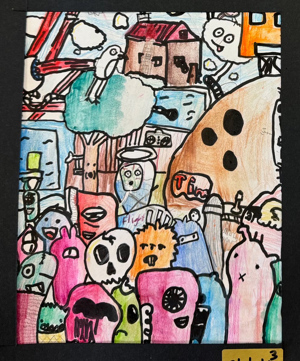 Our 3rd grade <a href="/CockrellChamps/">Cockrell Elementary School</a> created doodle art inspired by the artist Vince Okerman.  Ss applied overlapping and color gradations to create space