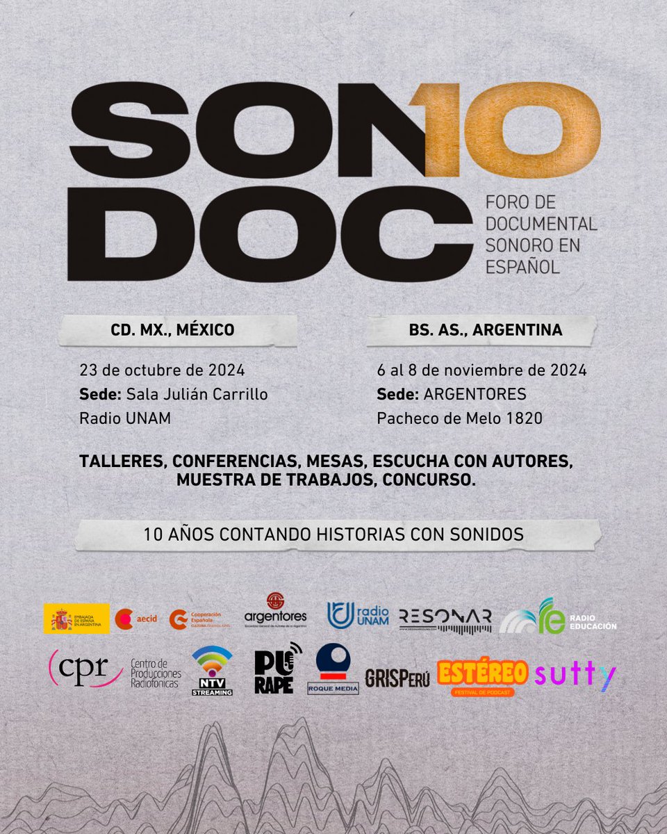 ForoSonodoc's tweet photo. 🎚️ Se viene SONODOC Foro de Documental Sonoro en Español 10 AÑOS

🗓️ 6 al 8 de noviembre en Buenos Aires en @Argentorescult . Abierto y gratuito. Revisa el programa en https://t.co/cfCPhULPVt

🎙️ Te destacamos las actividades con inscripción previa a infosonodoc@gmail.com https://t.co/3QIwA0u0Ek