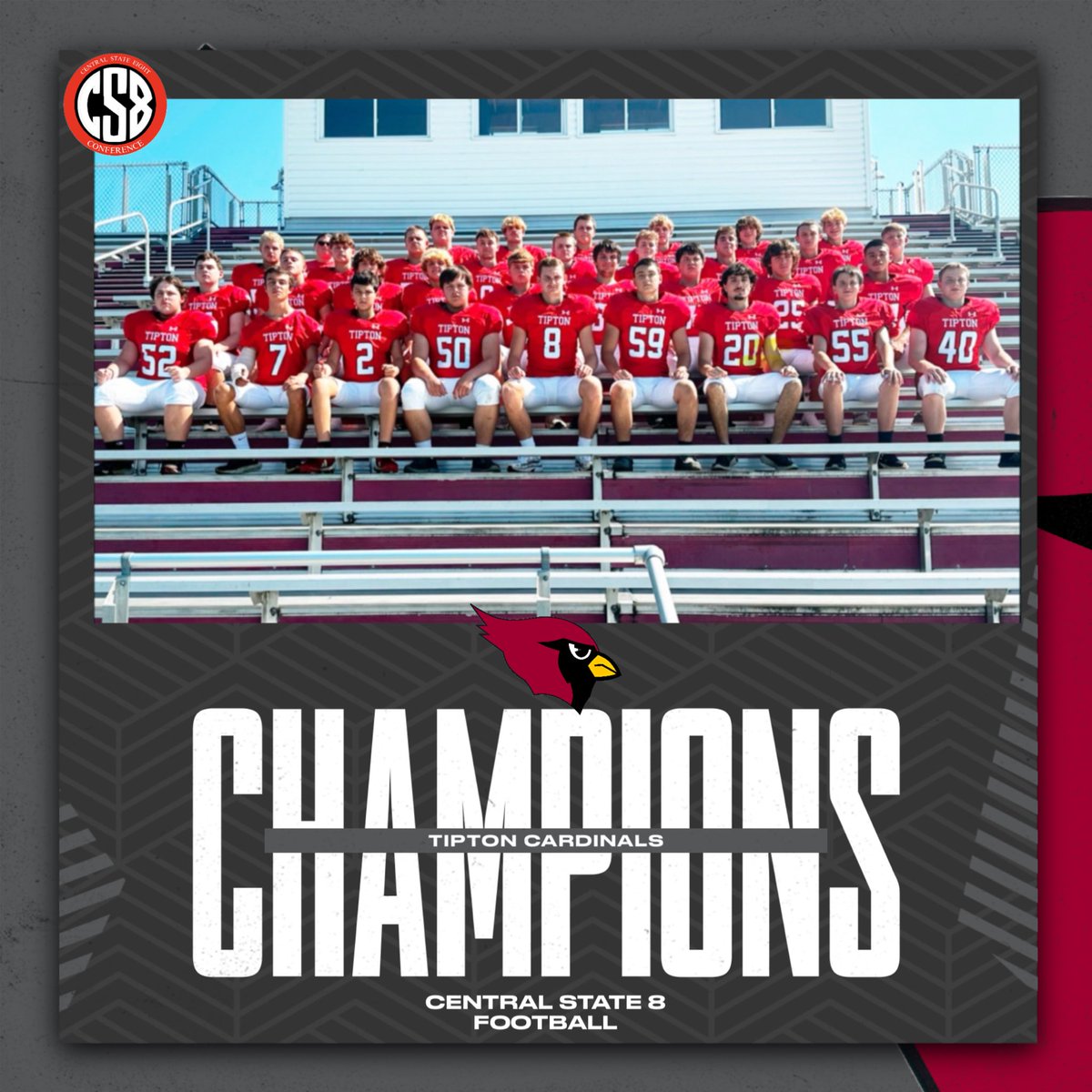 Central State 8 (@centralstate8) on Twitter photo Congratulations to the Tipton Cardinals who are the Central State 8 Conference Champions in football with a perfect 5-0 record!!! #CS8 <a href="/R_VilleStudents/">RHS Student Body</a> <a href="/ColeRV1/">Cole County R-V School</a> <a href="/FayetteFalcons/">Fayette High School</a> <a href="/ActivitiesNbhs/">NBHS Activities</a> <a href="/AthleticsSCHS/">SC Athletics</a> @HarrisburgAth <a href="/Linn_Athletics/">Linn Athletic Department</a> <a href="/THSActivities1/">Tipton MS/HS</a> Congratulations to the Tipton Cardinals who are the Central State 8 Conference Champions in football with a perfect 5-0 record!!! #CS8 <a href="/R_VilleStudents/">RHS Student Body</a> <a href="/ColeRV1/">Cole County R-V School</a> <a href="/FayetteFalcons/">Fayette High School</a> <a href="/ActivitiesNbhs/">NBHS Activities</a> <a href="/AthleticsSCHS/">SC Athletics</a> @HarrisburgAth <a href="/Linn_Athletics/">Linn Athletic Department</a> <a href="/THSActivities1/">Tipton MS/HS</a>