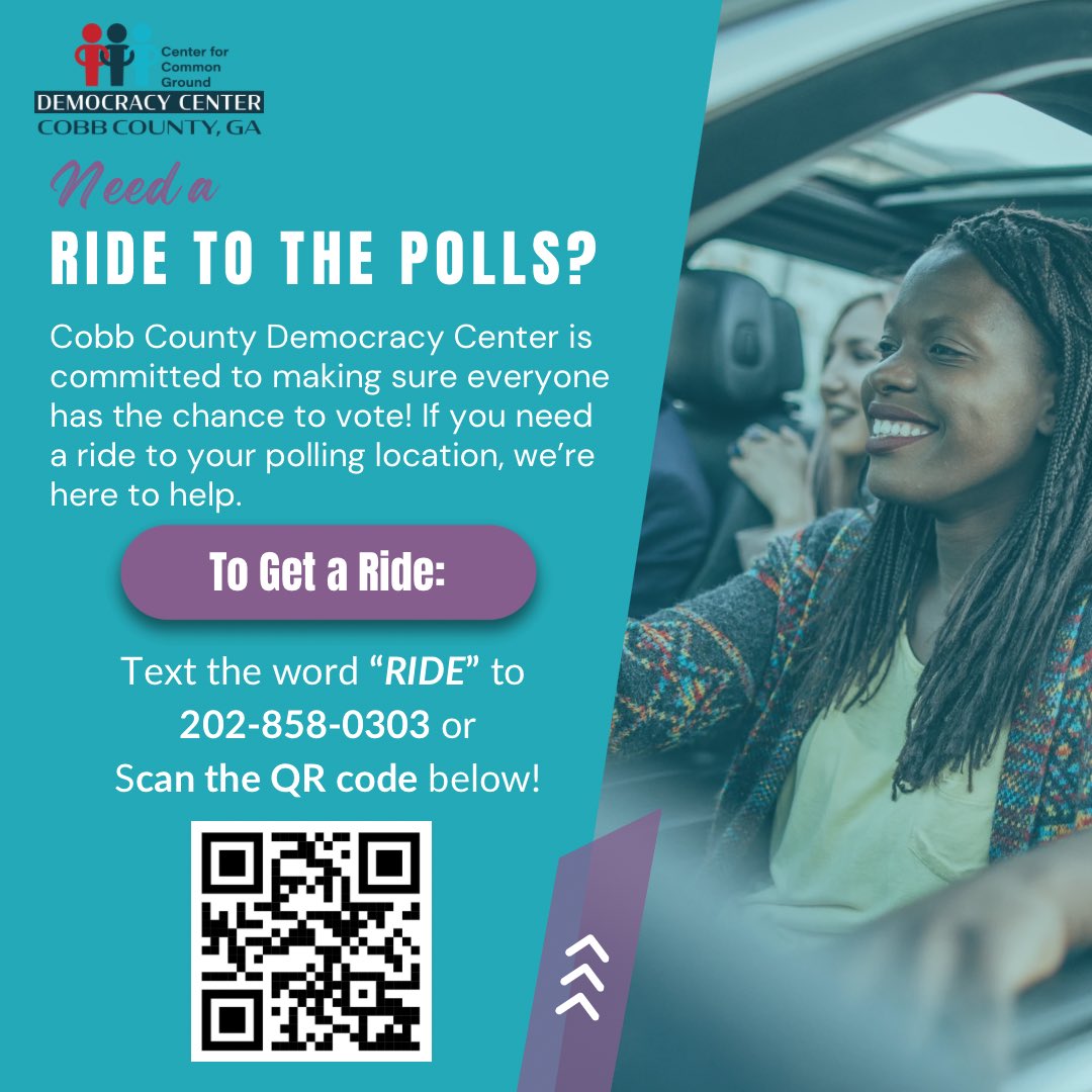cobbdemocracy's tweet photo. Need a ride to the polls? We have two great options to choose from! We are committed to getting everyone’s voices heard! https://t.co/RsWpYuLCbU