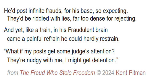 An excerpt of my  2024 epic #poem
"The Fraud Who Stole Freedom".
READ it. Or LISTEN as I read via 10min audio track.
Either way, be sure to SHARE it with family and friends.
netsettlement.blogspot.com/2024/10/the-fr…
#election2024 #dictatorship #democracy #poetry <a href="/KamalaHQ/">Kamala HQ</a> <a href="/KamalaHarris/">Kamala Harris</a> <a href="/Tim_Walz/">Tim Walz</a>