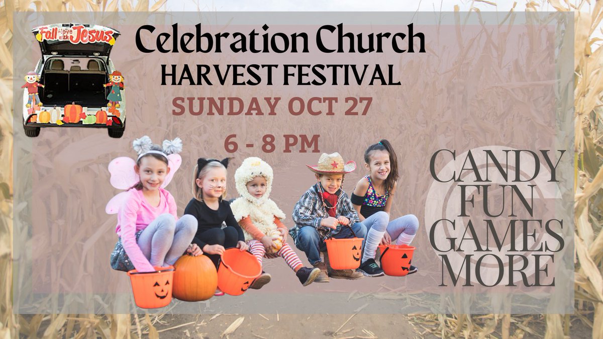 celebration_tb's tweet photo. You are invited to join us for a wholesome family night with plenty of candy, fun and more! Our trunk or treat will take place at:
Celebration Church
16235 Lake Magdalene Blvd
Tampa FL 33613 https://t.co/QLwi1pJN6C