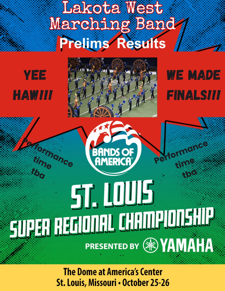 lakotawestbands's tweet photo. After two days of competing, including 70 bands from 13 states, we are thrilled to announce that 'A Lakota Western' has advanced to finals in the Bands of America St. Louis Super Regional Championship! We will update posts to include their finals performance time. https://t.co/cB8Ly7Ymw3