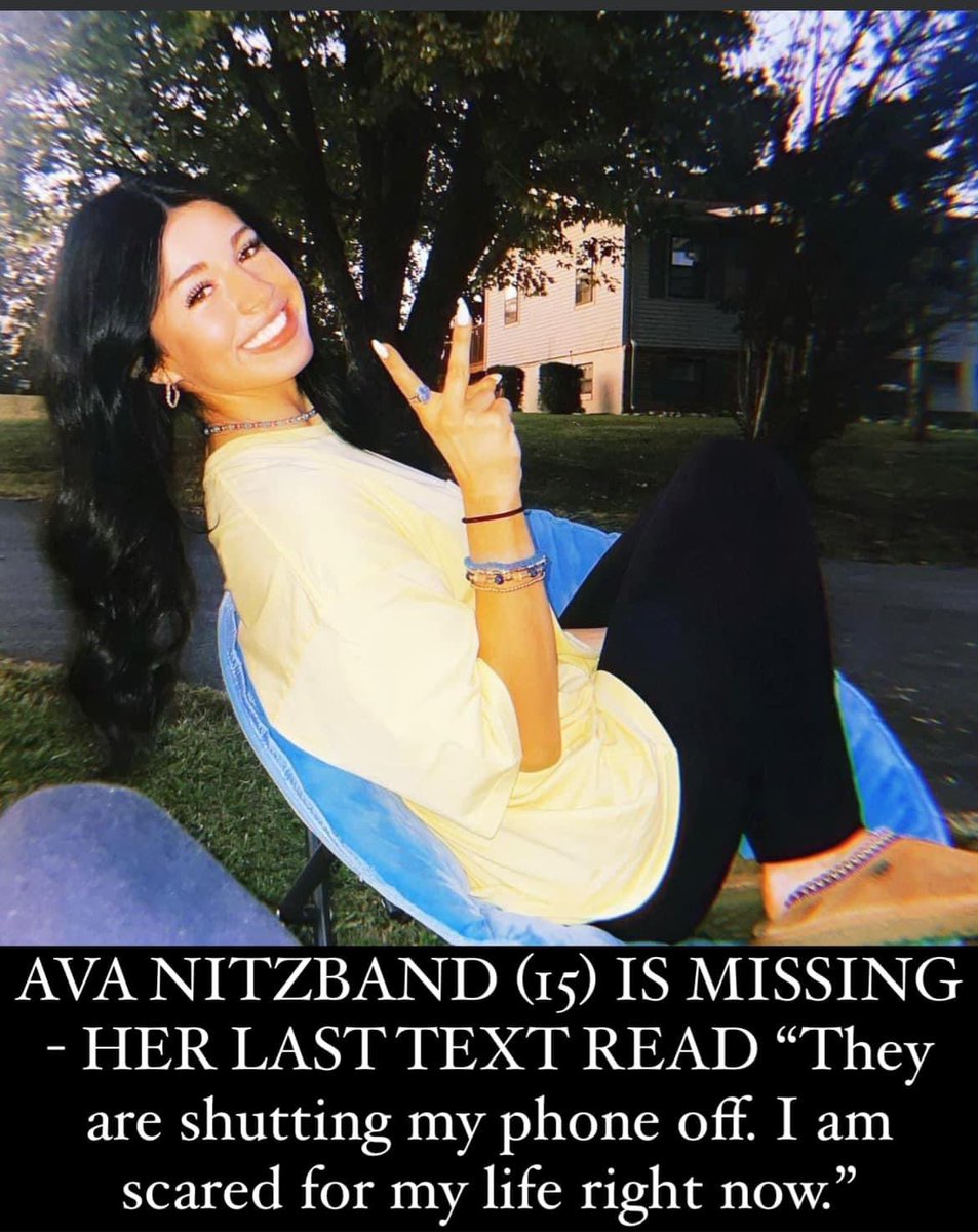 901Lulu's tweet photo. Ava Nitzband (15) went missing on October 25th from Maryville, TN. It is believed that she is with two males. Her family last received a message saying she was scared for her life. There was a reported sighting on Callahan Drive in Knoxville, TN. #MissingPerson #BOLO https://t.co/QfuyChehFS