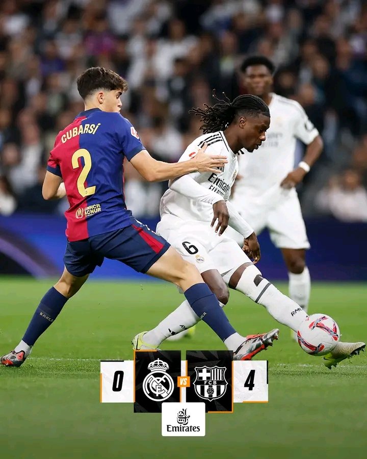 Le Barça 𝗛𝗨𝗠𝗜𝗟𝗜𝗘 le Real Madrid 4-0 au Bernabeu grâce à un doublé de Lewandowski, un but de Yamal et Raphinha ! 😍👏

Bravo au Barça qui prend 6 points d'avance sur le Real 🙌💙❤️