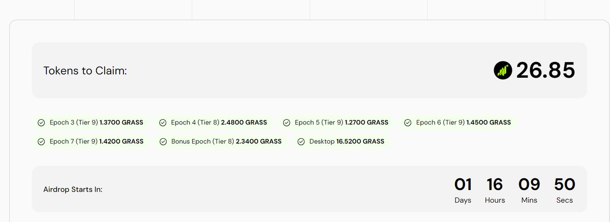 $GRASS 🌿 Listelemesi 28 Ekim'de gerçekleşecek. Airdroplarınızı ise aynı gün, listelemeden hemen önce claim edebileceksiniz.

🗓 Listeleme Tarihi: 28.10.2024, Saat 17:00
⏳ Claim Saati: 28.10.2024, Saat 16:30
🔗 Claim Linki: grassfoundation.io/claim

Claim işlemi için cüzdanınızda