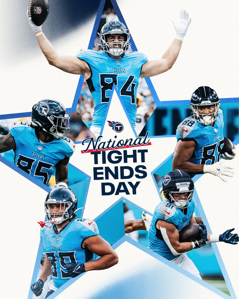 Tennessee Titans (@titans) on Twitter photo Happy #NationalTightEndsDay 🎉
<a href="/ChigTweets/">Chigoziem Okonkwo</a>
<a href="/JoshWhyle81/">Josh Whyle</a>
<a href="/N_Vannett81/">Nick Vannett</a>
<a href="/ThomasO_/">Thomas Odukoya</a>
<a href="/DMR717_/">DMR 🗡️</a> Happy #NationalTightEndsDay 🎉
<a href="/ChigTweets/">Chigoziem Okonkwo</a>
<a href="/JoshWhyle81/">Josh Whyle</a>
<a href="/N_Vannett81/">Nick Vannett</a>
<a href="/ThomasO_/">Thomas Odukoya</a>
<a href="/DMR717_/">DMR 🗡️</a>