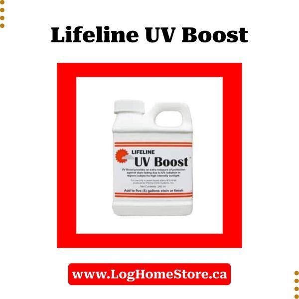 LogHomeStore1's tweet image. UV Boost is a non-toxic, low odor, concentrated water-based stain additive featuring a new ultraviolet light inhibitor. When mixed with the first coat of any Lifeline wood finish on bare wood, UV Boost helps delay graying by combining with lignin! #loghome #logbuilder #PermaChink