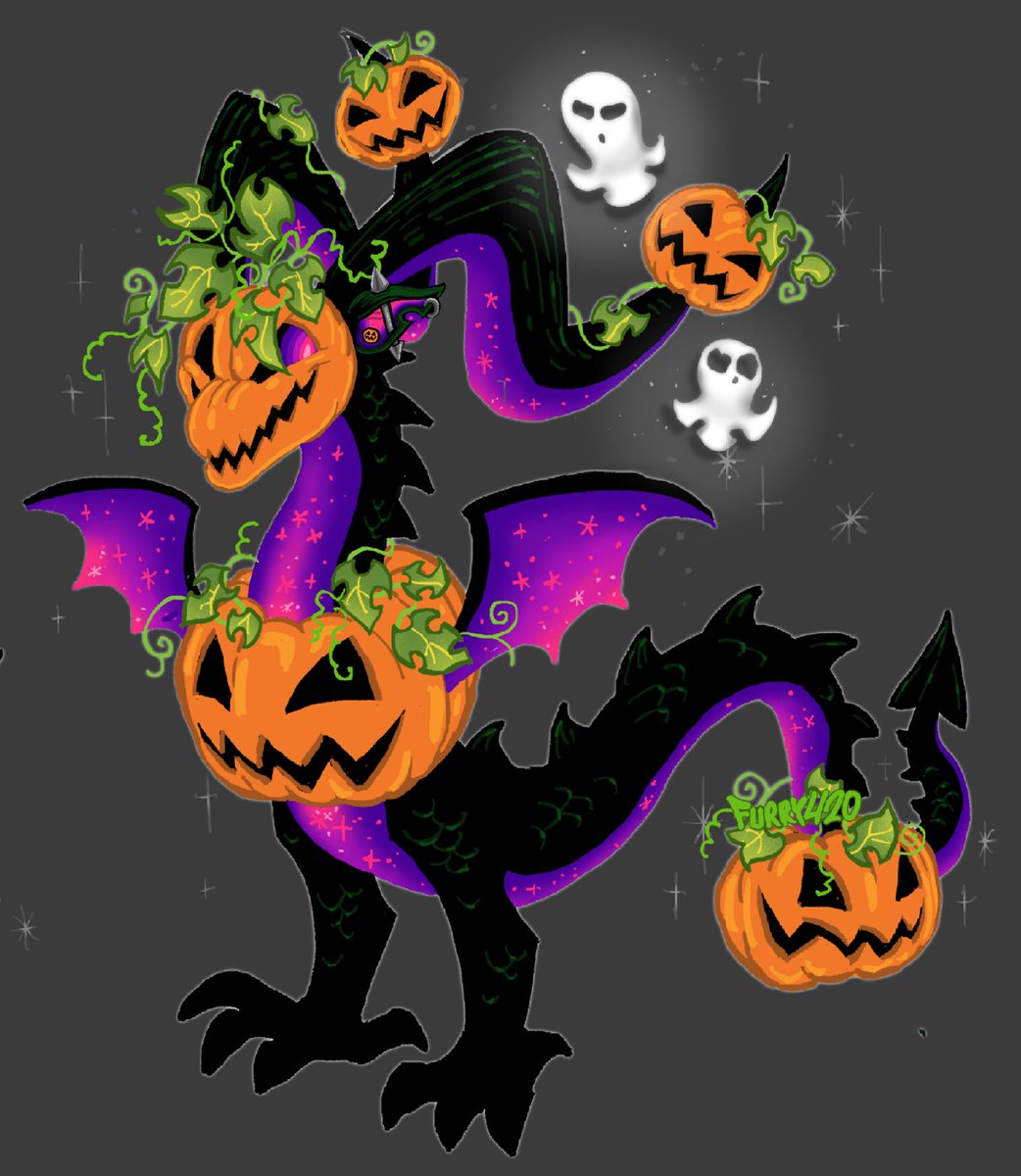 furryart420's tweet photo. 👻 Jack’o’Lantern Dragon! 🎃
~adoptable character design~ https://t.co/yGAtiJeB8Y