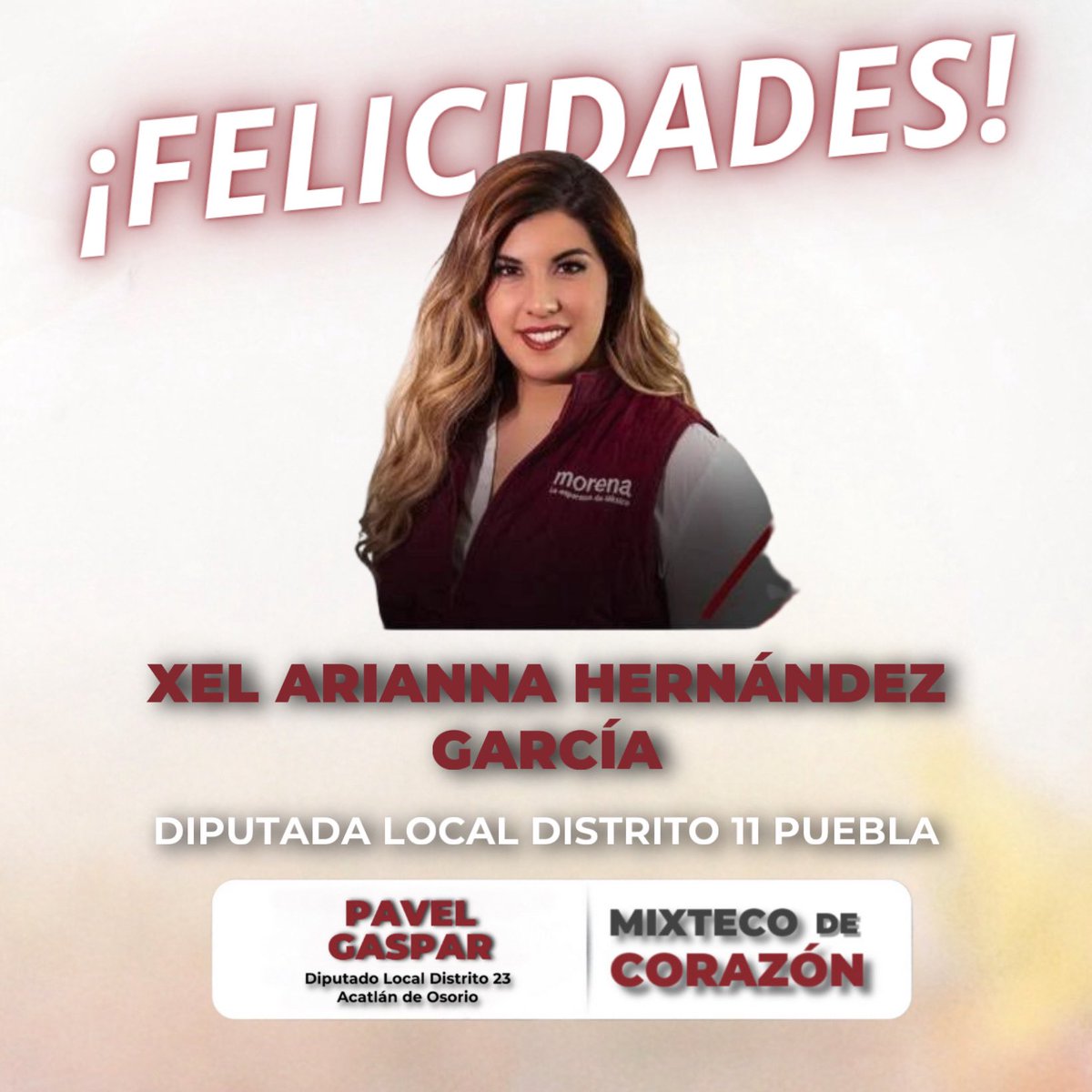 SoyPavelGaspar's tweet photo. 🎉 ¡Hoy celebramos a una gran representante del Distrito 11 de Puebla, la Diputada Xel Arianna Hernández García!. ¡Felicidades, Diputada! 🎂🎊
#Distrito11 #Puebla #FelicidadesXelArianna #CompromisoConPuebla #AcatlanDeOsorio #Diputado #PavelGaspar #Distrito23 #Congreso https://t.co/ujU9osroDe