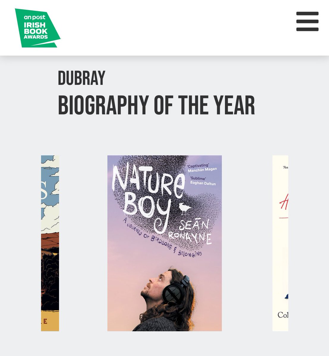 Hi everyone! I’m so delighted that ‘Nature Boy’ has been shortlisted for <a href="/DubrayBooks/">Dubray</a> biography of the year in the Irish Book Awards @AnPostIBAS. 

It has now gone to public vote. If you have read it or believe in my fight for Irish nature please vote: 

irishbookawards.ie/vote/