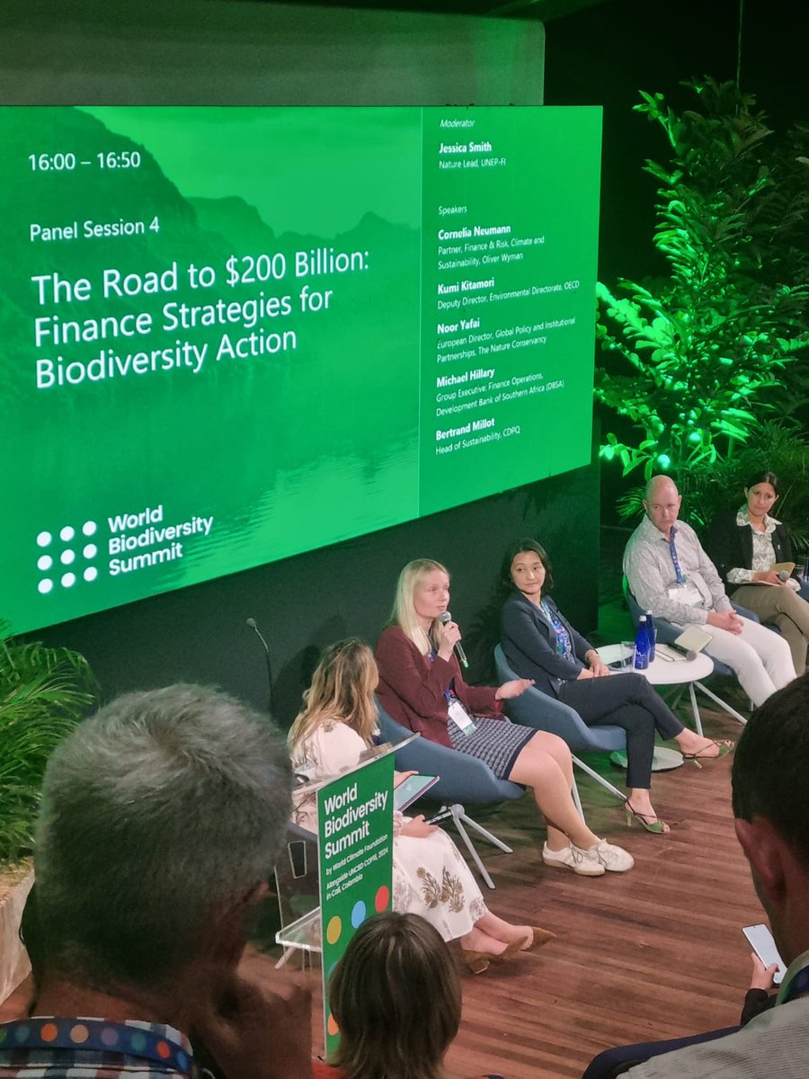 Pannel on <The Road to $200 Billion: Finance Strategies for Biodiversity Action>, featuring speakers from <a href="/OliverWyman/">Oliver Wyman</a> <a href="/OECD/">OECD ➡️ Better Policies for Better Lives</a> <a href="/nature_org/">The Nature Conservancy</a> @nooryafai
@LaCDPQ  at #WorldBiodiversitySummit2024 in Cali, Museo La Tertulia 🌳