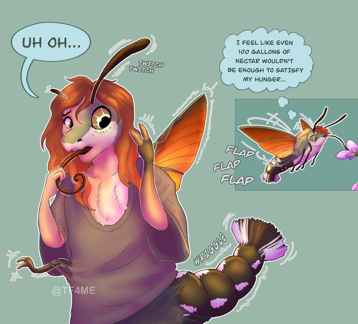 Honeysuckle flowers have always sounded like they’d taste amazing, so I finally decided to try one. 
A few minutes later, there was a proboscis where my tongue should be. 🦋🪷 #transfur