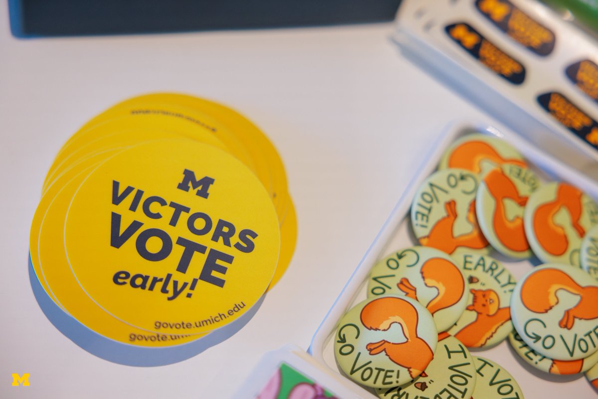 UMich's tweet photo. Wolverines, you can now vote early! The nine days of early voting began yesterday, and @UMichStudents can swing by the UMMA and Duderstadt voting hubs from 11am-7pm each day between now and November 3rd to vote. https://t.co/Itiqr1tmYk https://t.co/4DXzfqEdeh